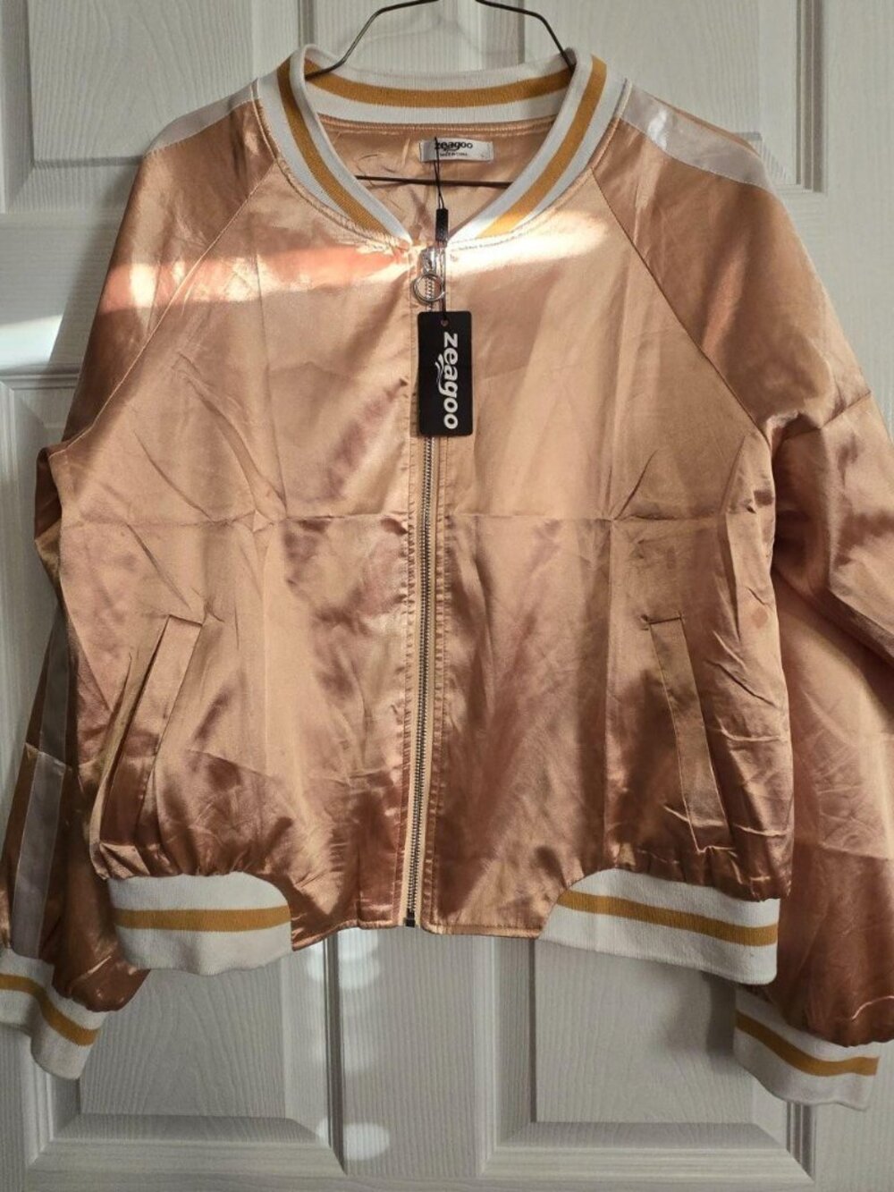 NWT Bomber Jacket Womens Y2K Satin Look Jacket Disco Hippie 70s